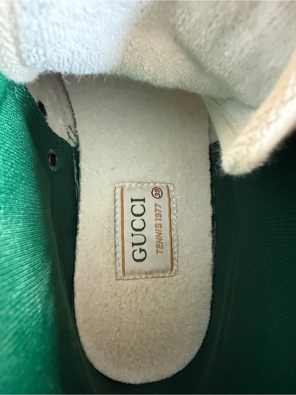 Gucci Beige GG Canvas High-Top Sneakers with Green and Red Stripe